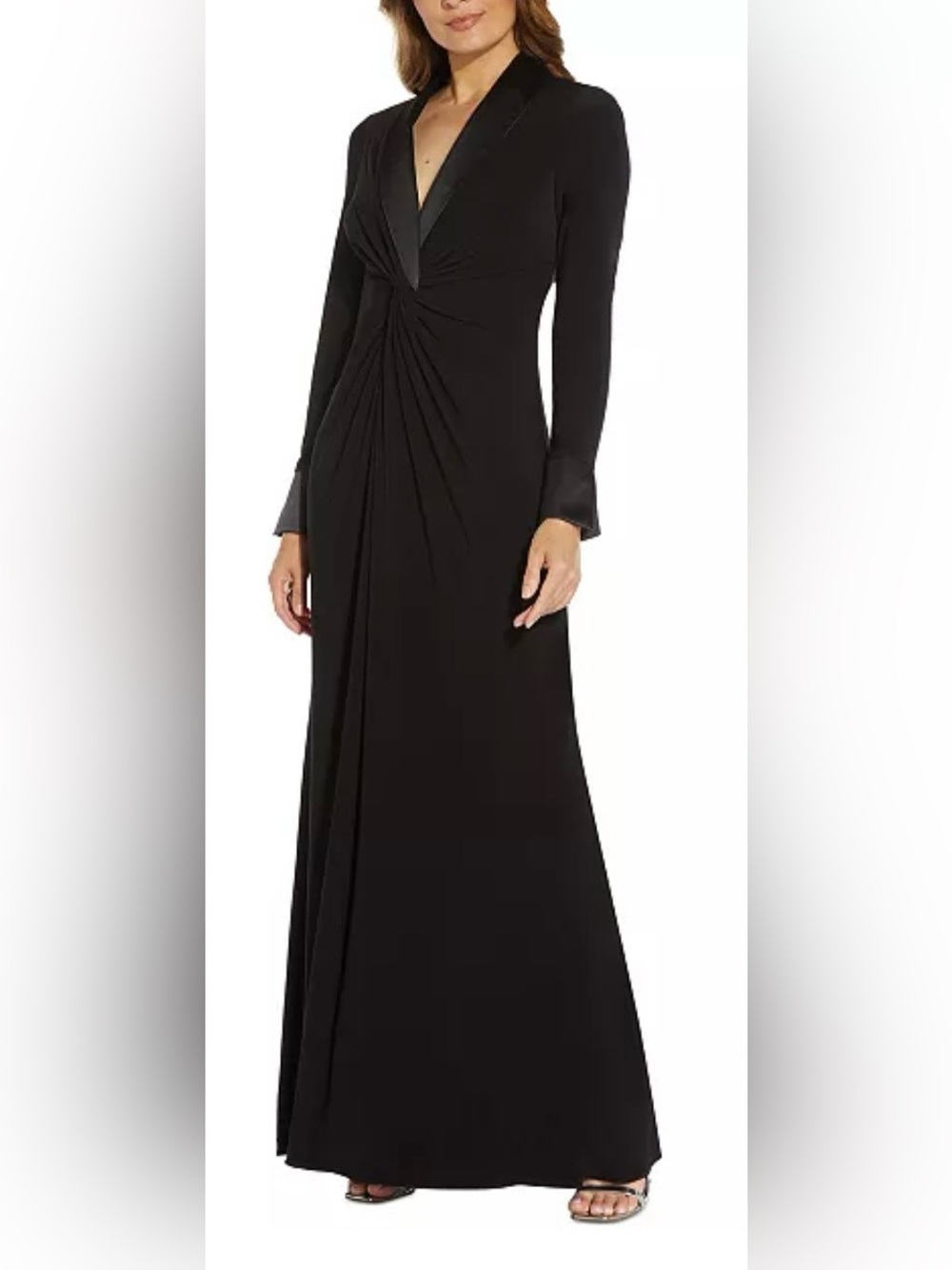Adrianna Papell Black Jersey Twist Tuxedo Gown